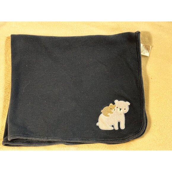 Just Born Thermal Waffle Weave Navy blue Bear Baby Security Blanket Lovey 25x30 - Picture 1 of 9